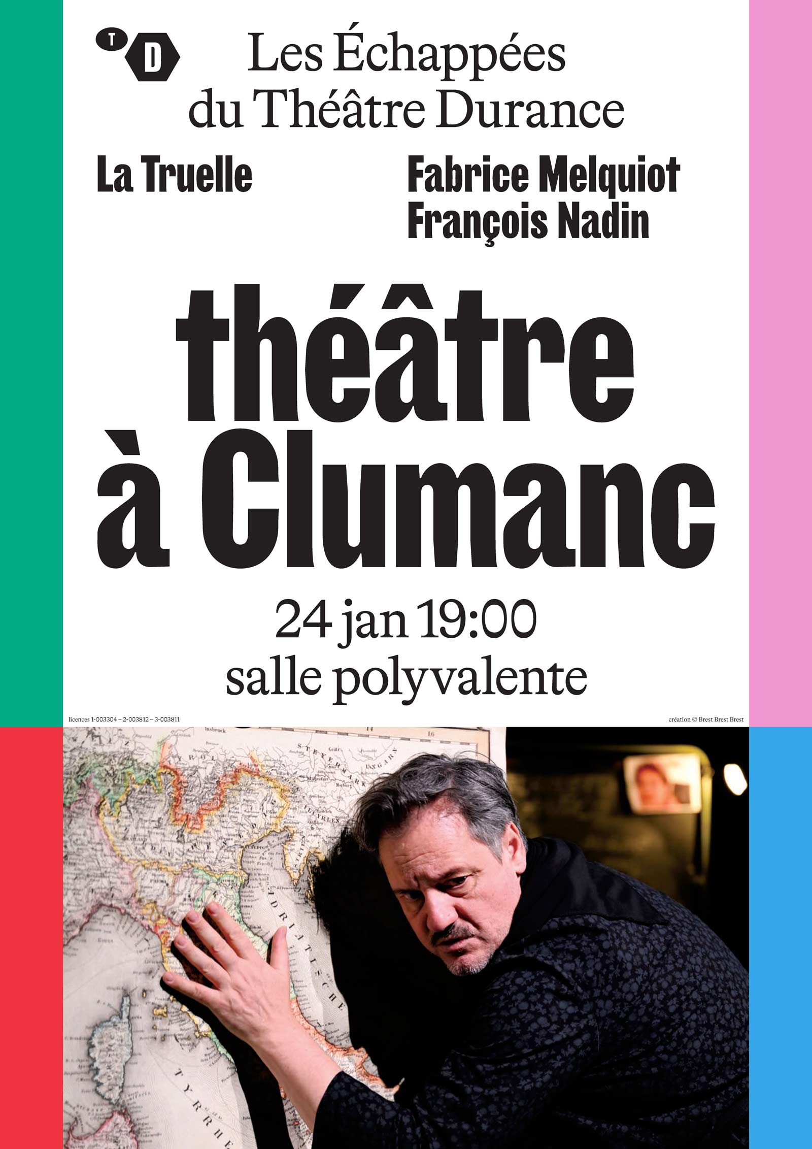 affiche echapees clumanc montrant un homme qui touche une carte