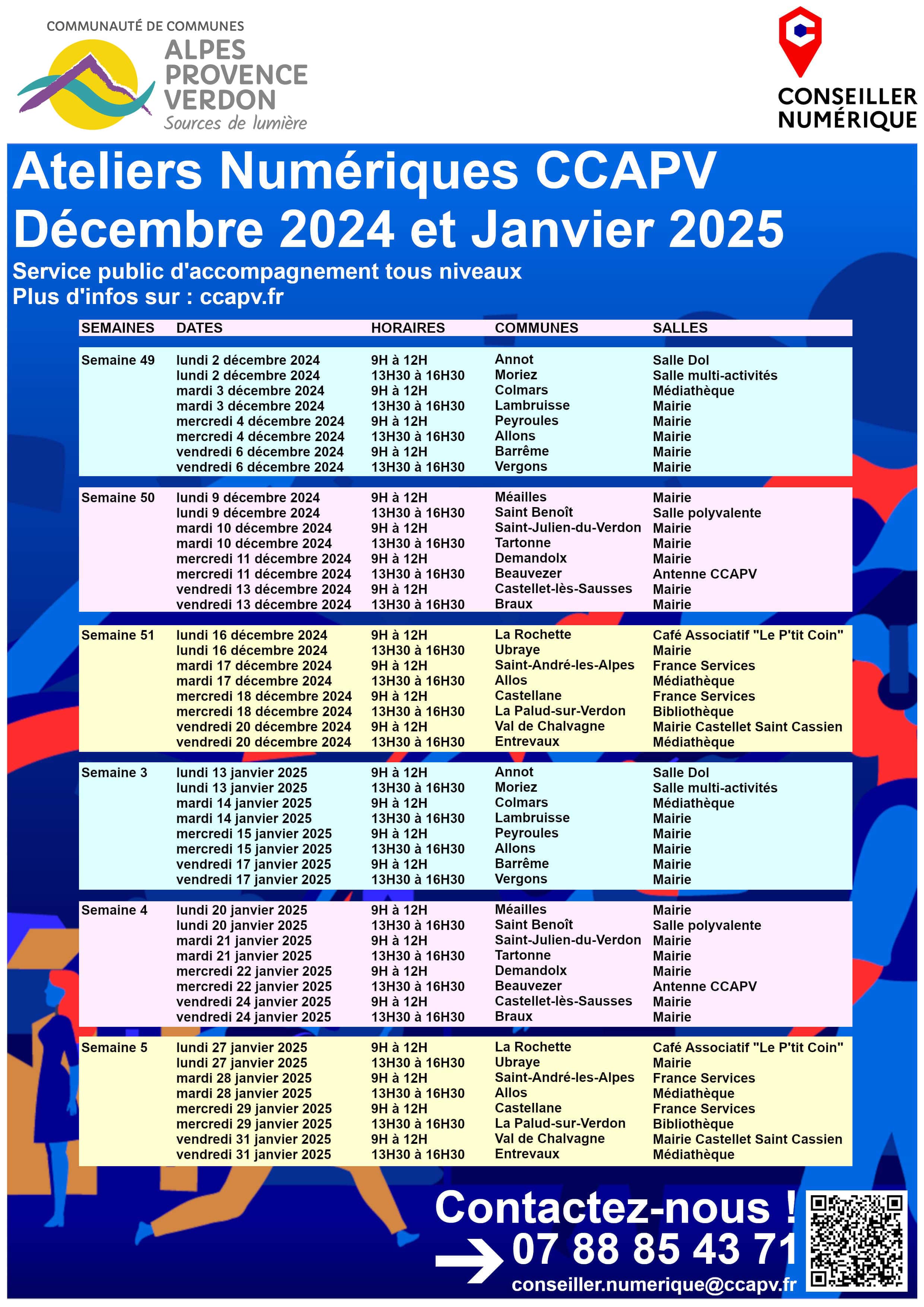 calendrier ateliers numériques ccapv décembre 2024 janvier 2025