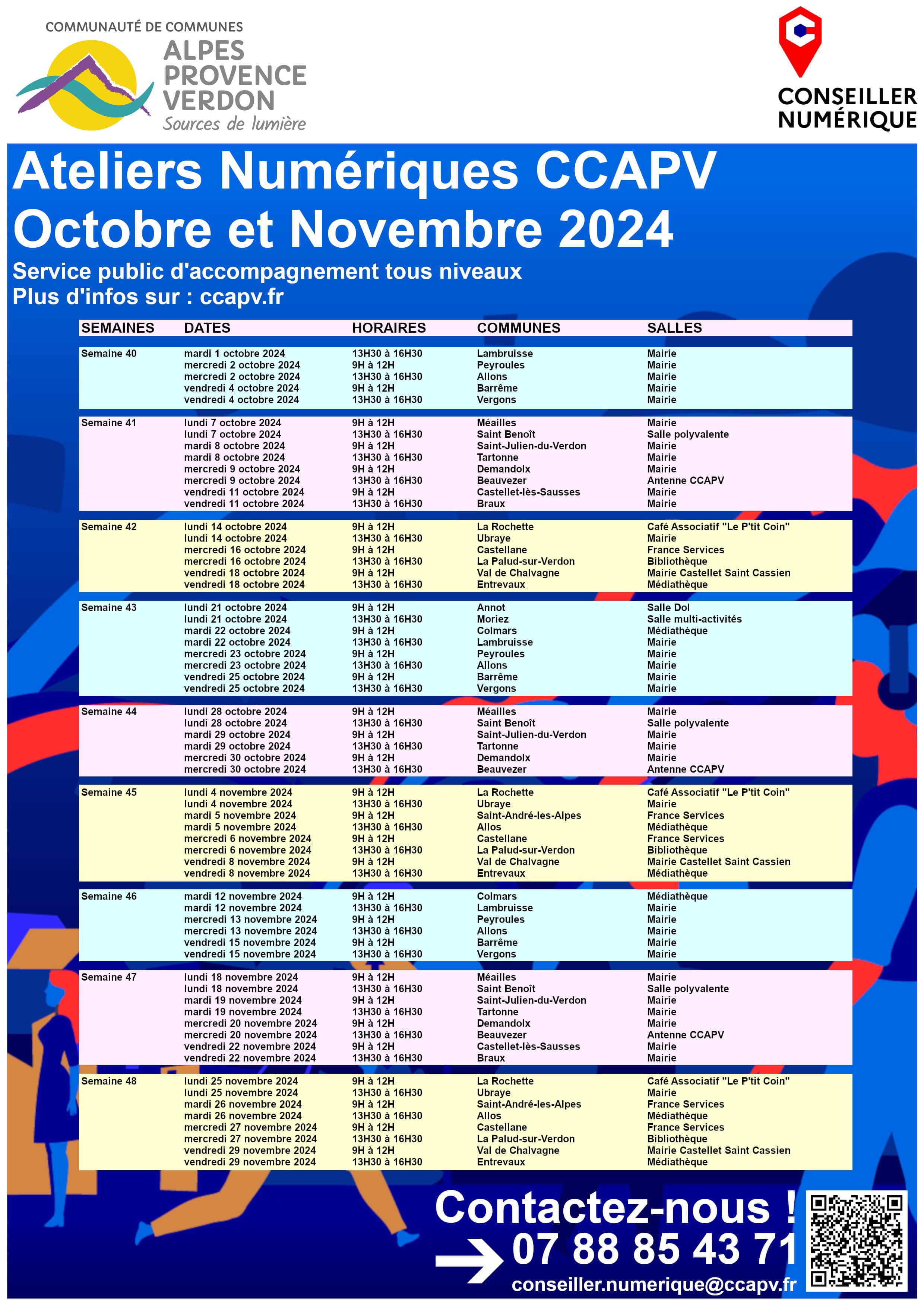 calendrier ateliers numériques ccapv octobre novembre 2024