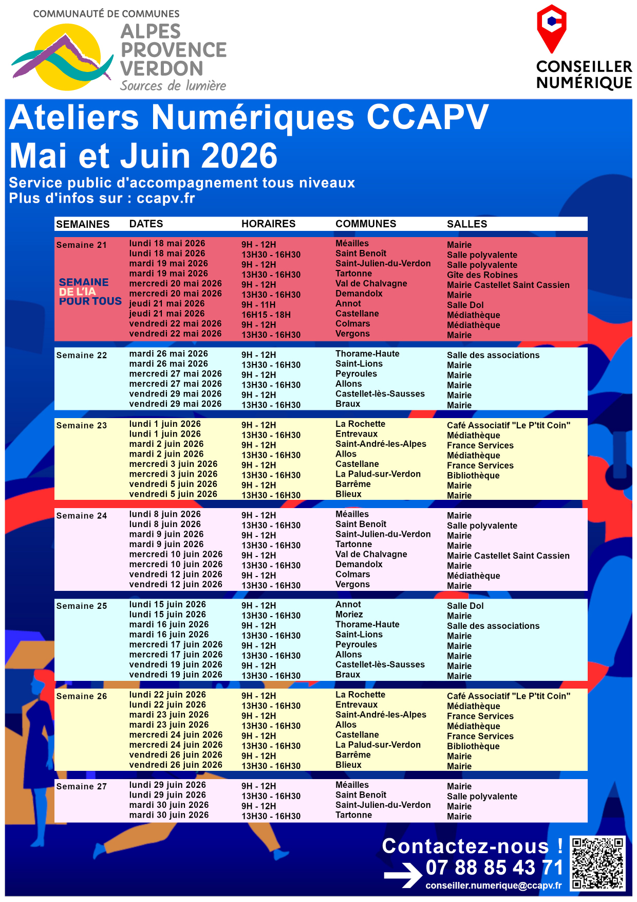 affiche globale A3 ateliers numeriques et cafes IA CCAPV mai juin 2026