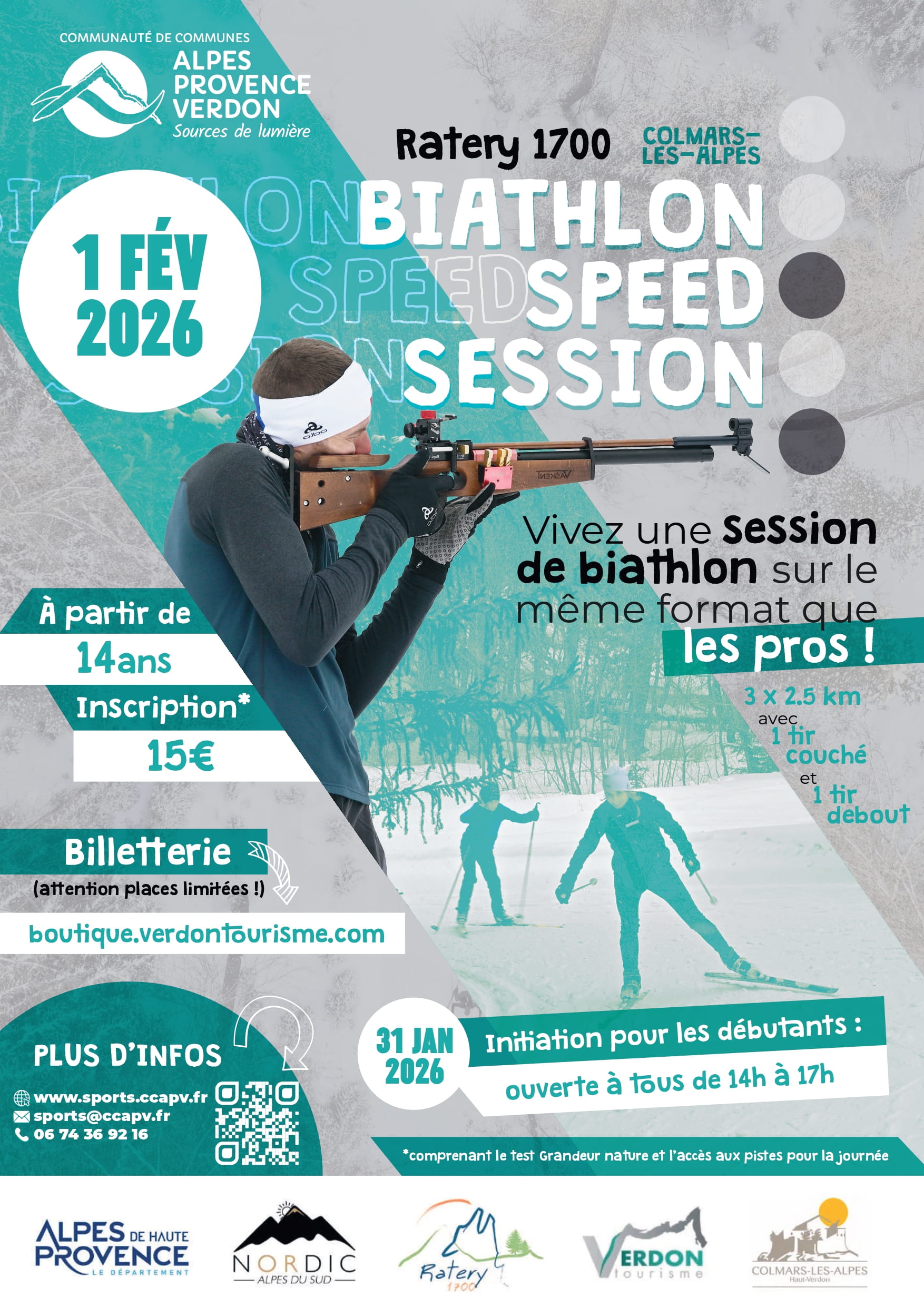 Affiche présentant les informations du biathlon speed session organisé à Ratery