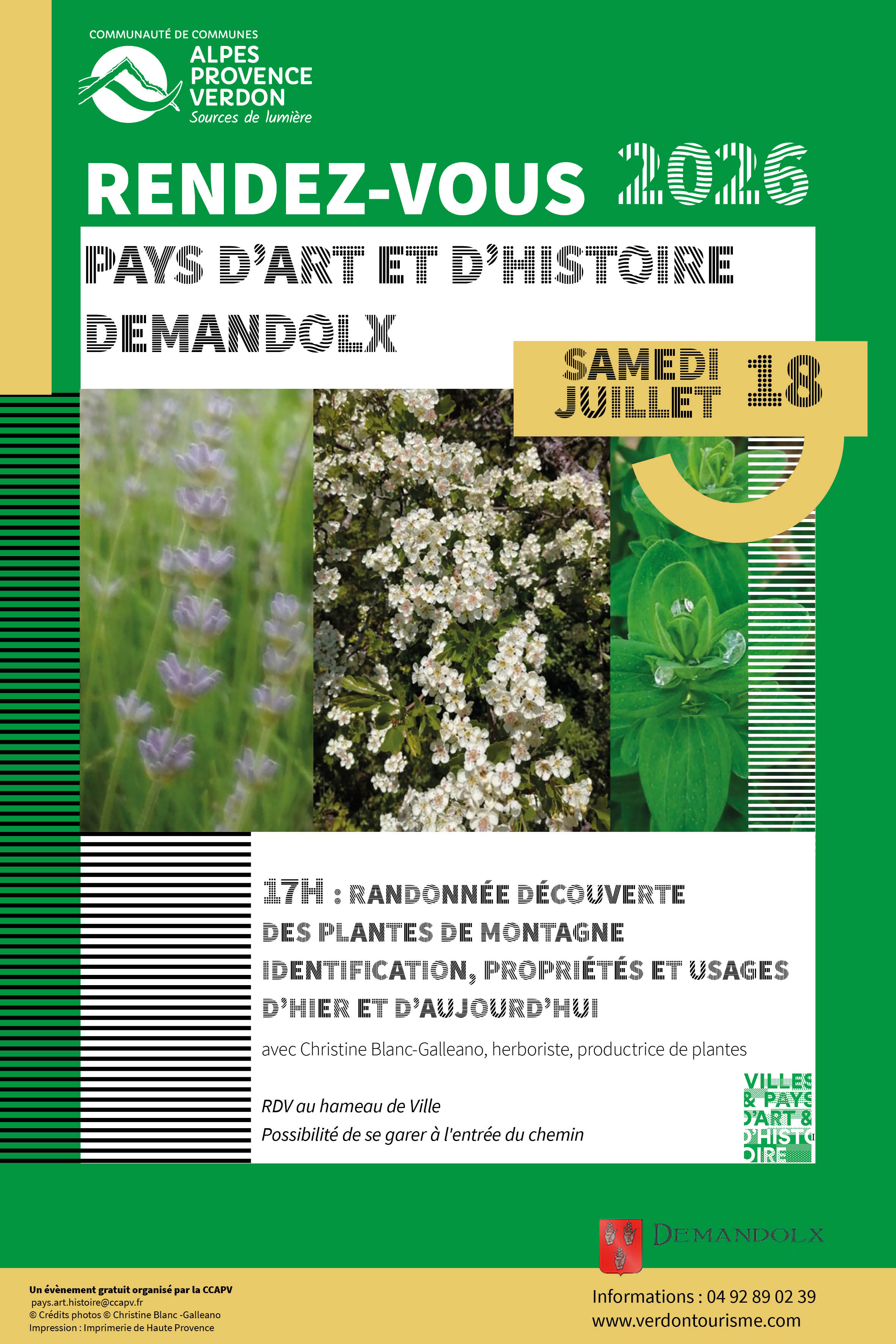 SAMEDI 18 JUILLET / RENDEZ-VOUS PAYS D'ART & D'HISTOIRE / DEMANDOLX