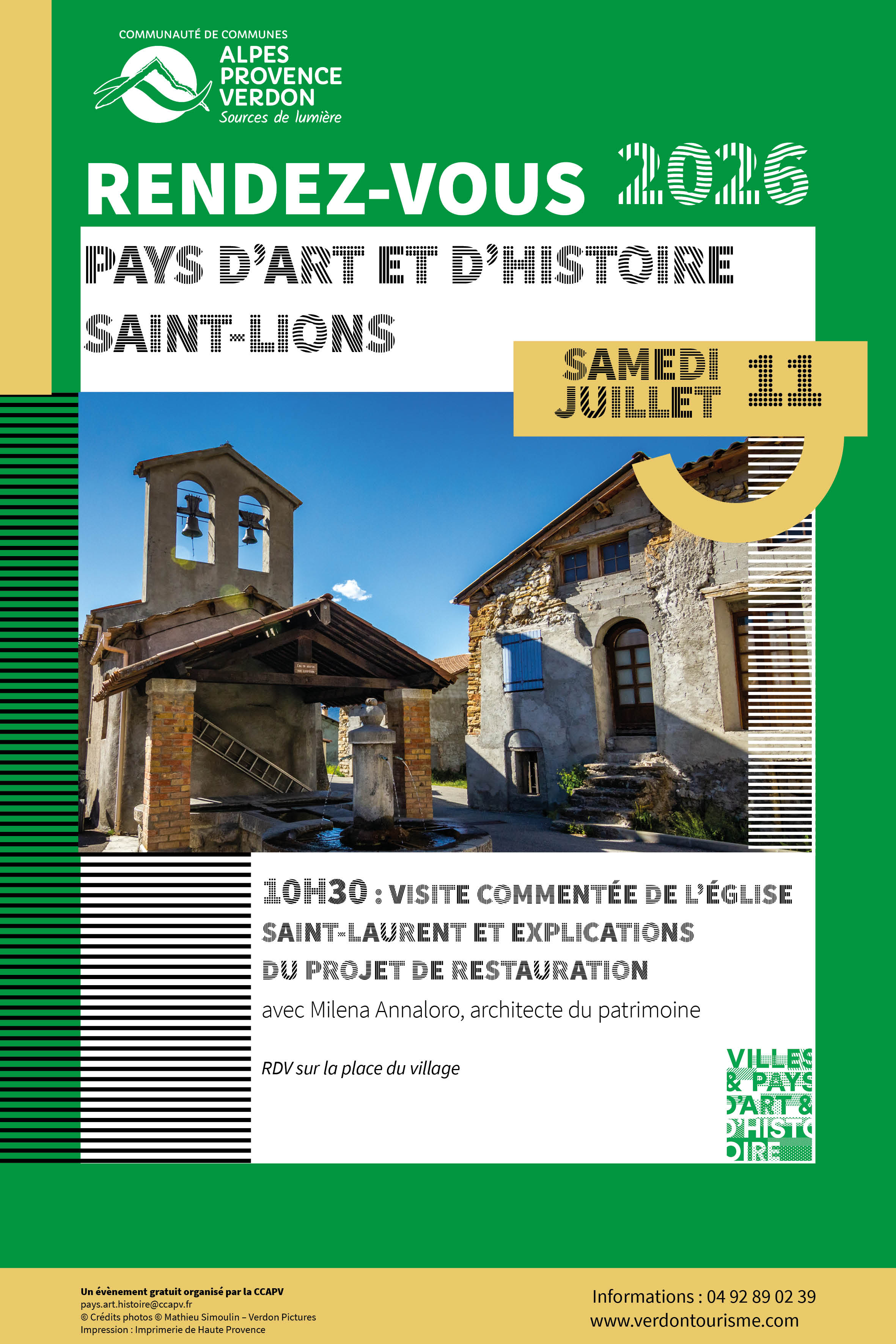 SAMEDI 11 JUILLET / RENDEZ-VOUS PAYS D'ART & D'HISTOIRE / SAINT-LIONS